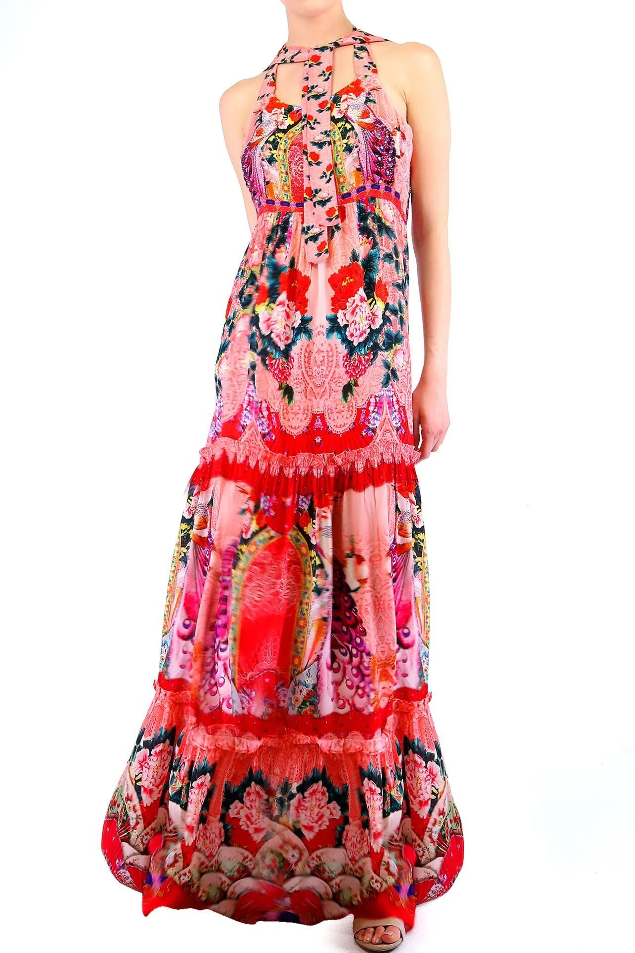 Floral Print Maxi Dress Coral