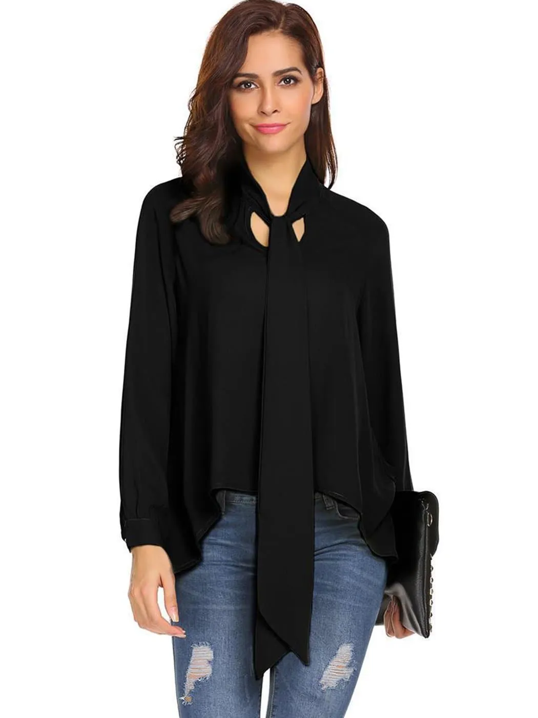 Flowy Chiffon Bow Blouse