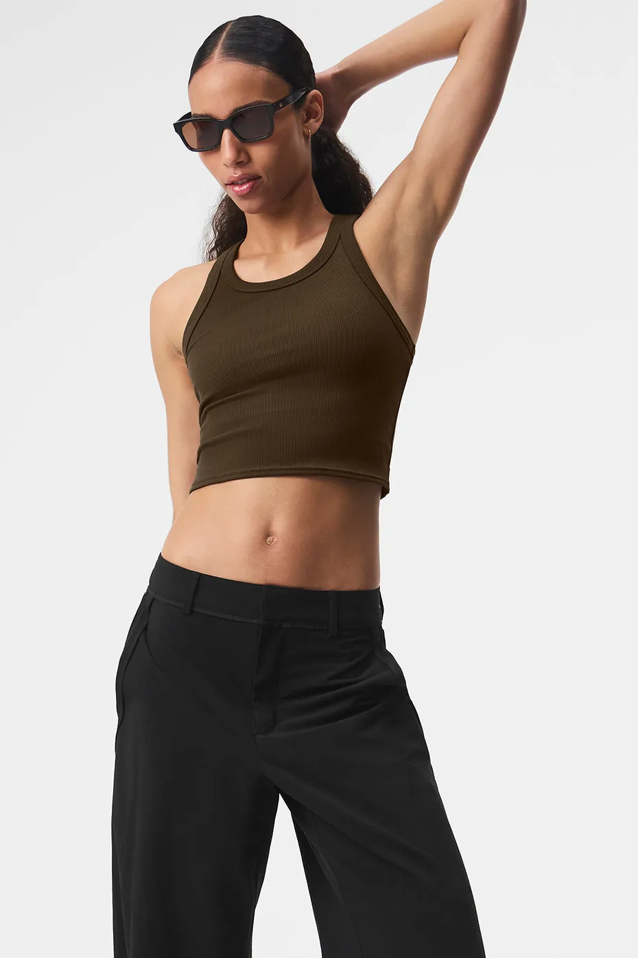 Goddess Ribbed Go-To Tank - Espresso