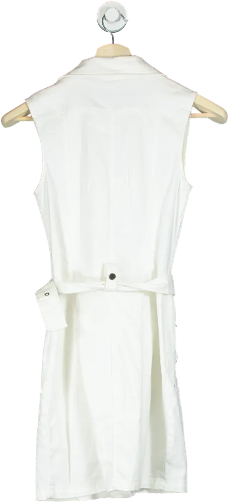 H&M White Sleeveless Belted Dress UK 4