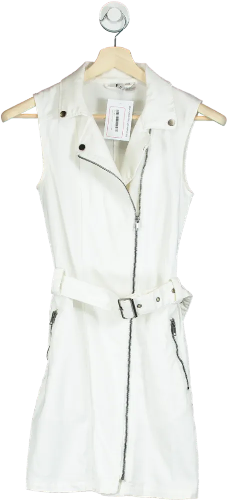 H&M White Sleeveless Belted Dress UK 4