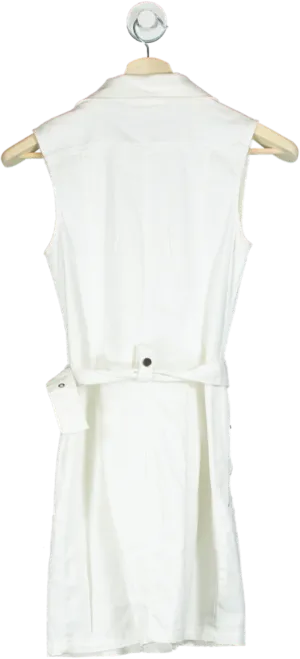 H&M White Sleeveless Belted Dress UK 4