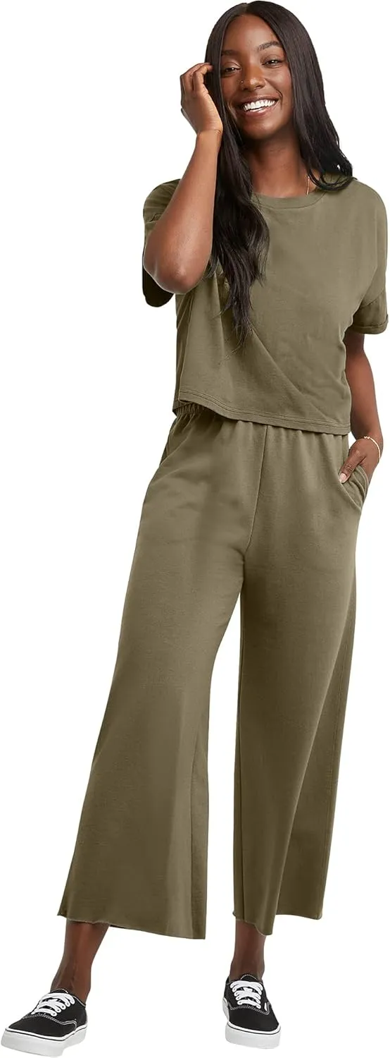 Hanes Women's Originals Boxy T-Shirt with Rolled Sleeves, 100% Cotton Crop Top