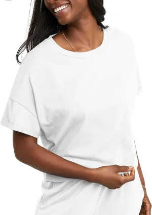 Hanes Women's Originals Boxy T-Shirt with Rolled Sleeves, 100% Cotton Crop Top