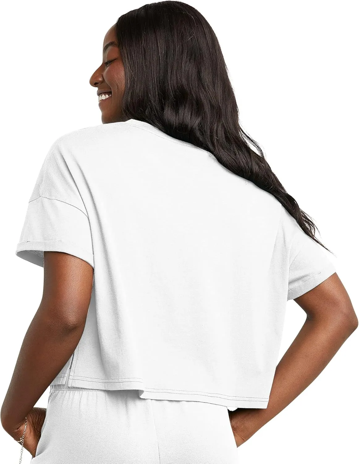 Hanes Women's Originals Boxy T-Shirt with Rolled Sleeves, 100% Cotton Crop Top