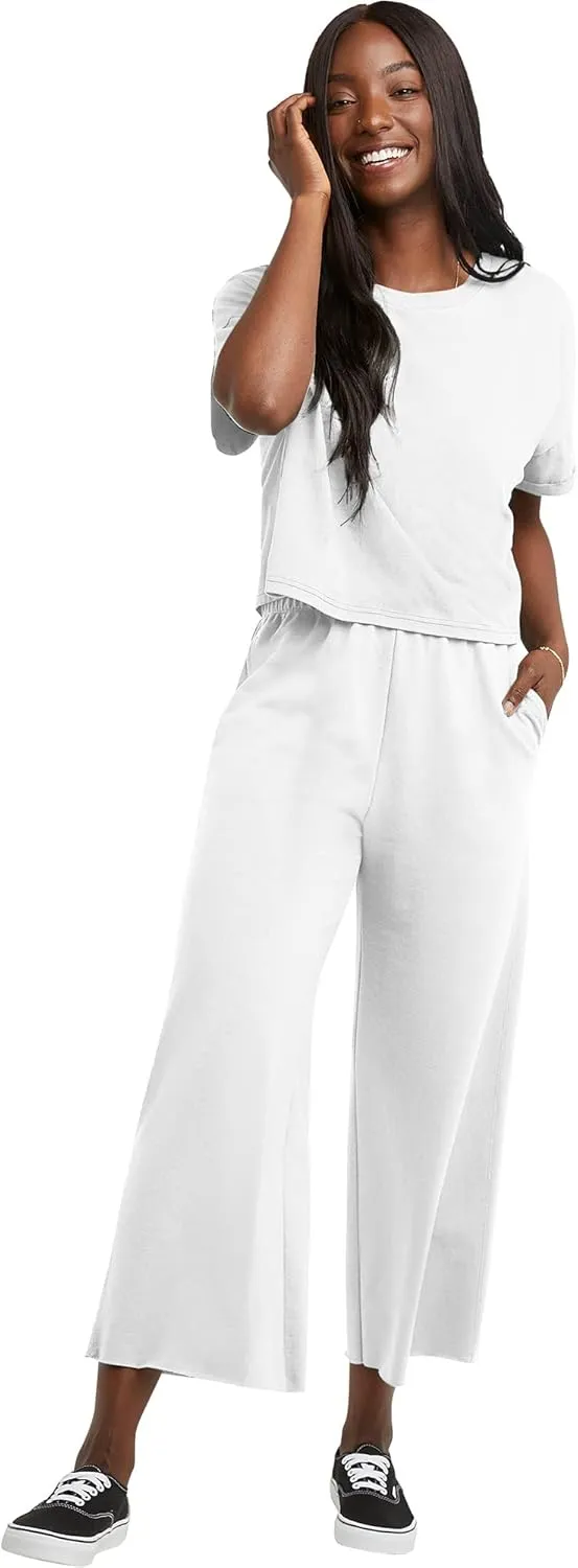 Hanes Women's Originals Boxy T-Shirt with Rolled Sleeves, 100% Cotton Crop Top