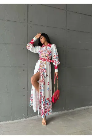 Hania Shirt Dress - Long Maxi in Floral Print
