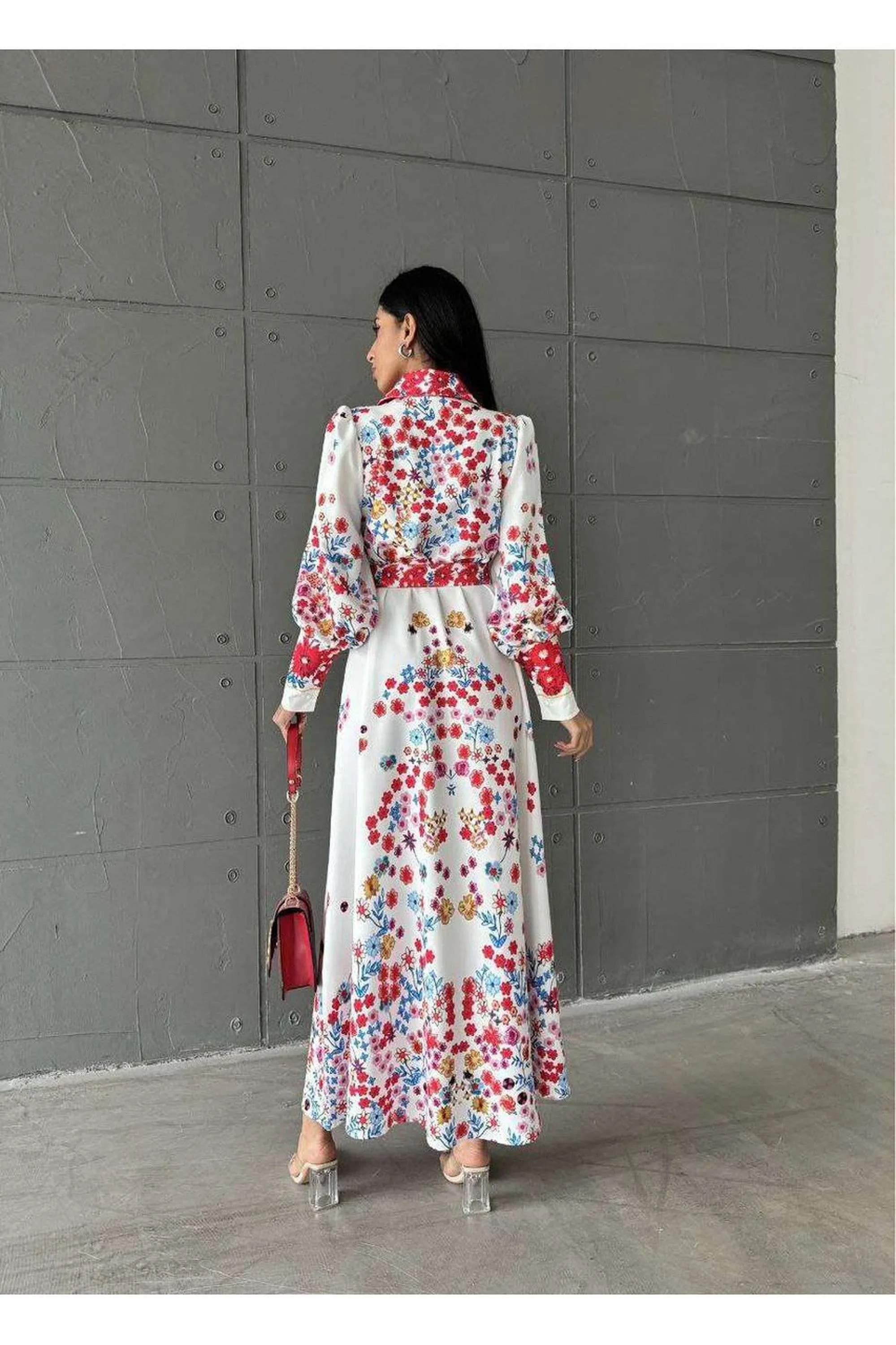 Hania Shirt Dress - Long Maxi in Floral Print