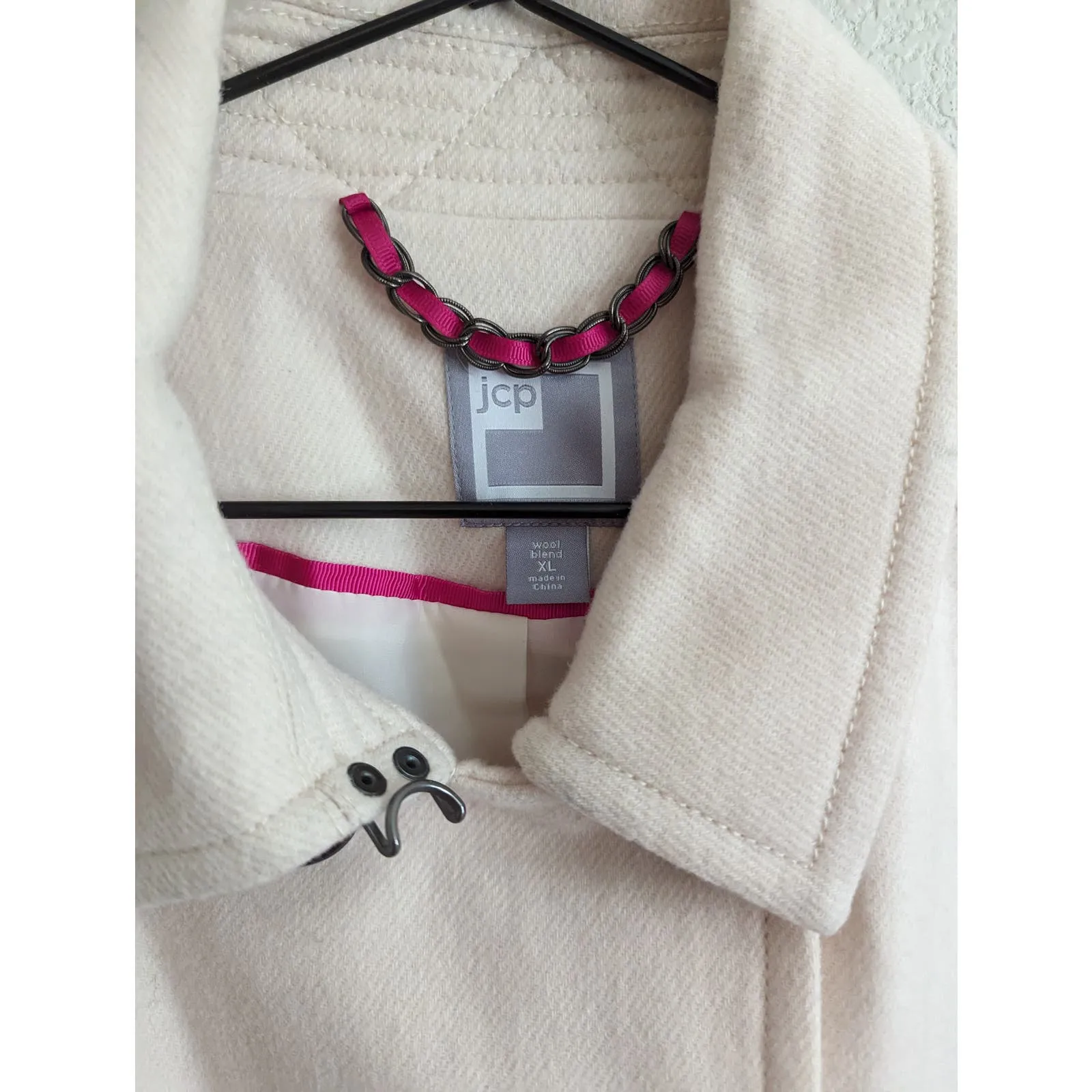 JCP JcPenney Womens Sz XL Wool Blend Double Breasted Cream Colored Coat
