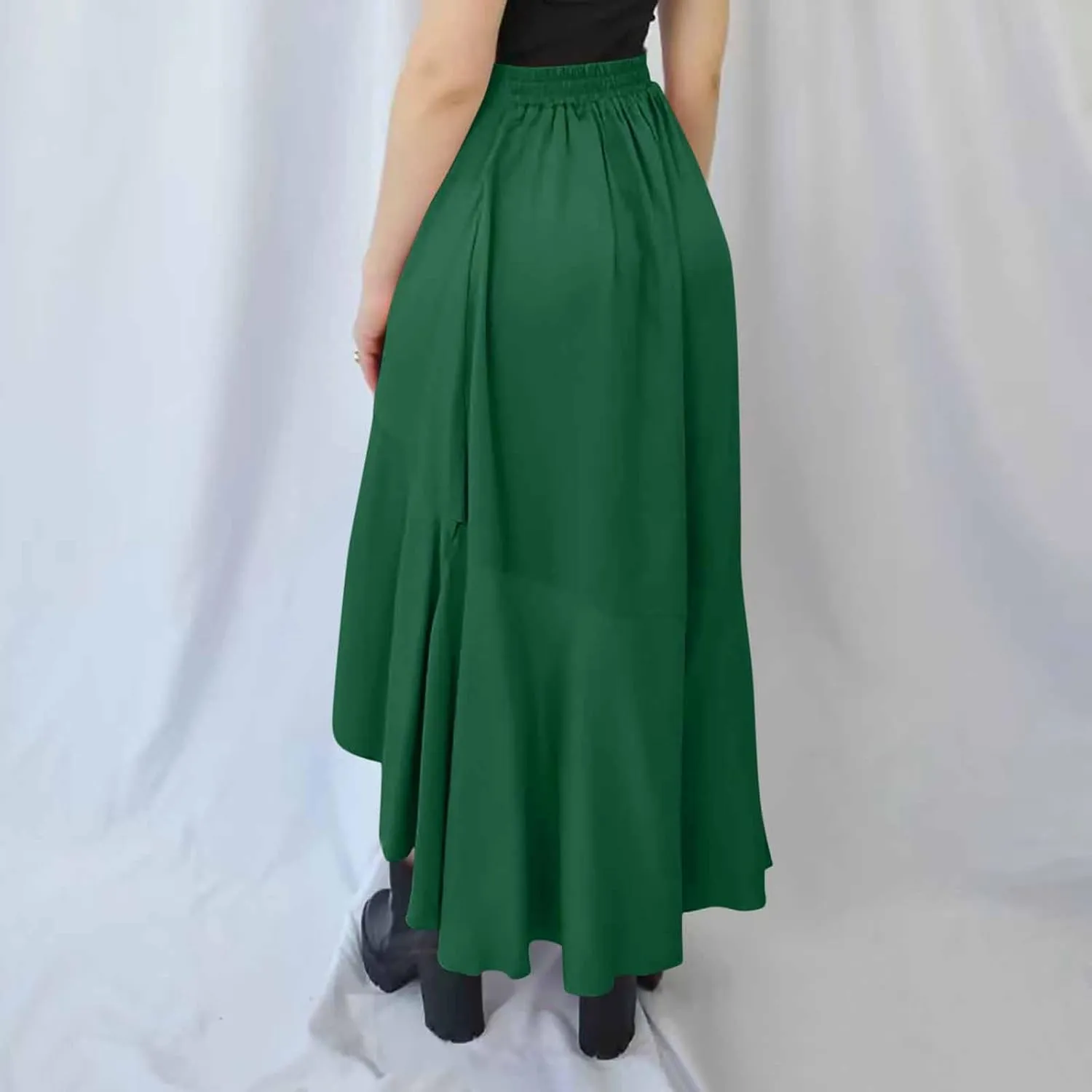 JOAU High Waist Wrap Irregular Flowy Ruffle Skirts for Women Trendy Summer High Low Slit Front A-line Midi Skirt