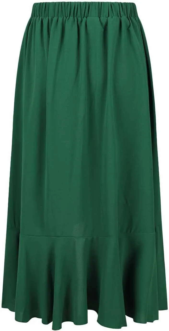 JOAU High Waist Wrap Irregular Flowy Ruffle Skirts for Women Trendy Summer High Low Slit Front A-line Midi Skirt