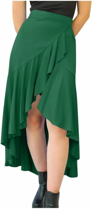JOAU High Waist Wrap Irregular Flowy Ruffle Skirts for Women Trendy Summer High Low Slit Front A-line Midi Skirt