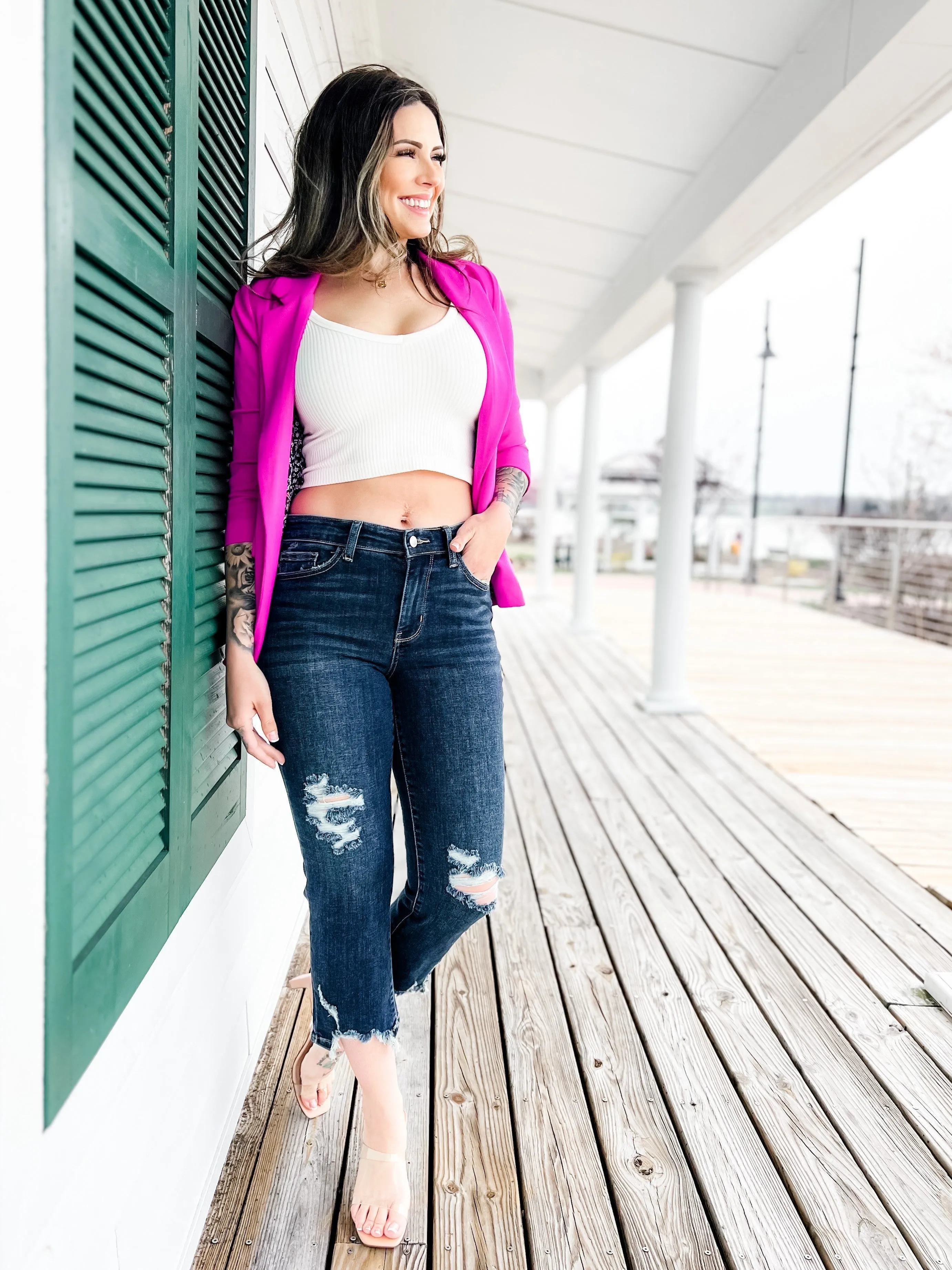Judy Blue After Hours Dark Wash Destroyed Hem Cropped Straight Leg Jeans