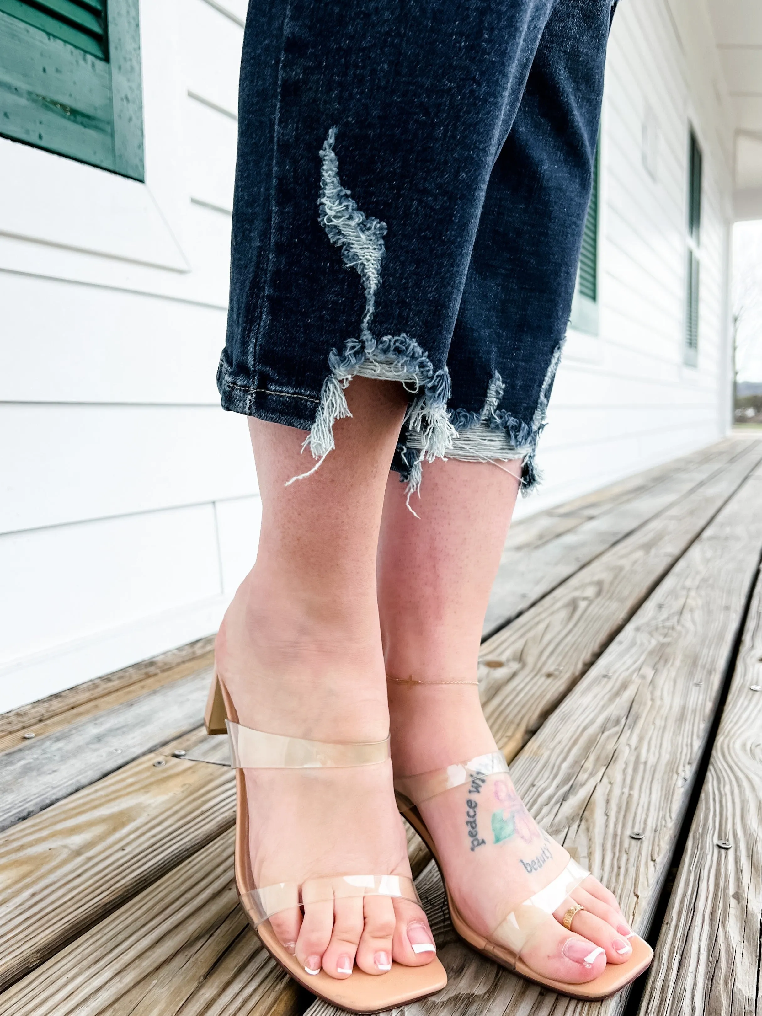 Judy Blue After Hours Dark Wash Destroyed Hem Cropped Straight Leg Jeans