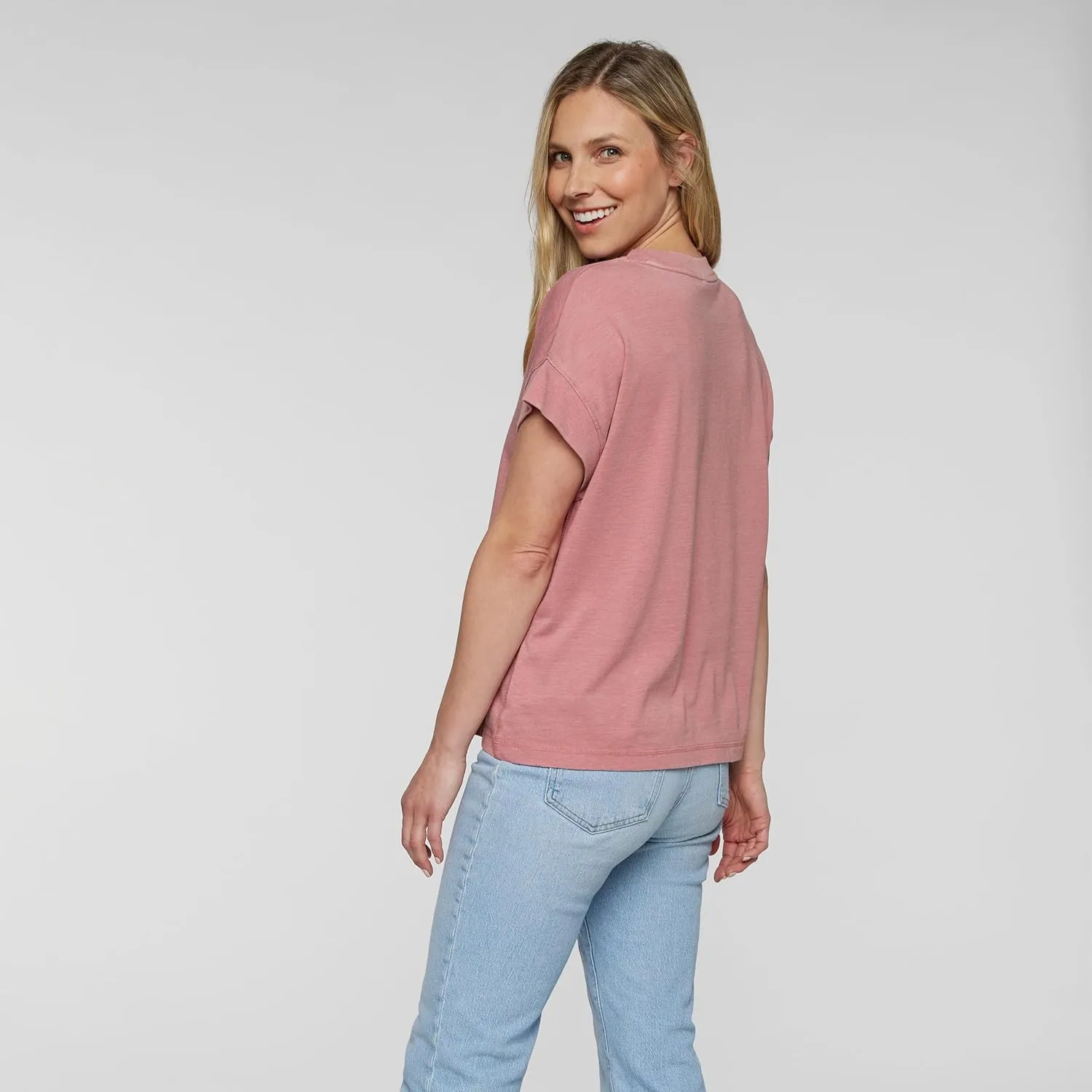 LAT Womens Relaxed Deep Crew Neck Drop Shoulder Short Sleeve Vintage Wash Jersey T-Shirt
