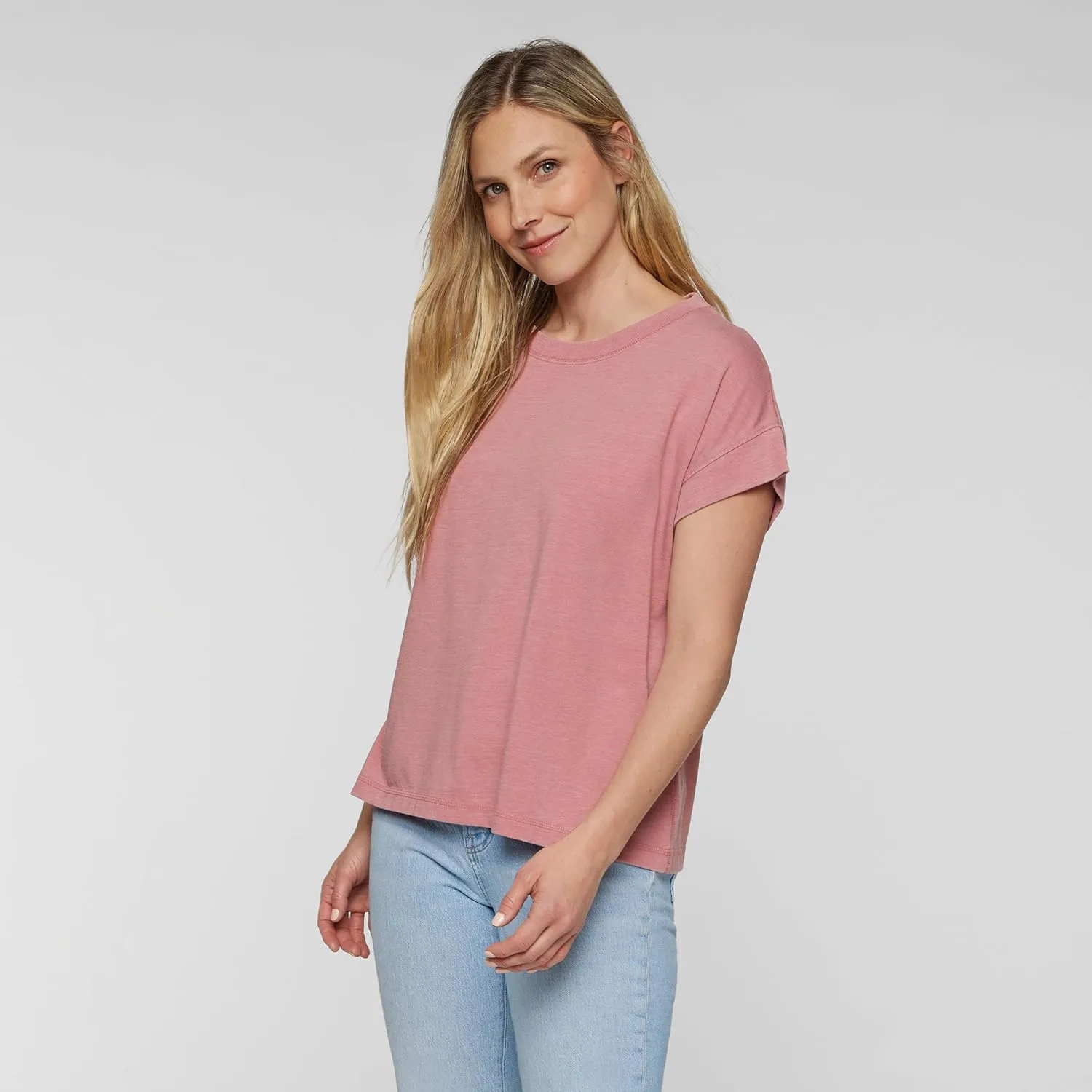 LAT Womens Relaxed Deep Crew Neck Drop Shoulder Short Sleeve Vintage Wash Jersey T-Shirt