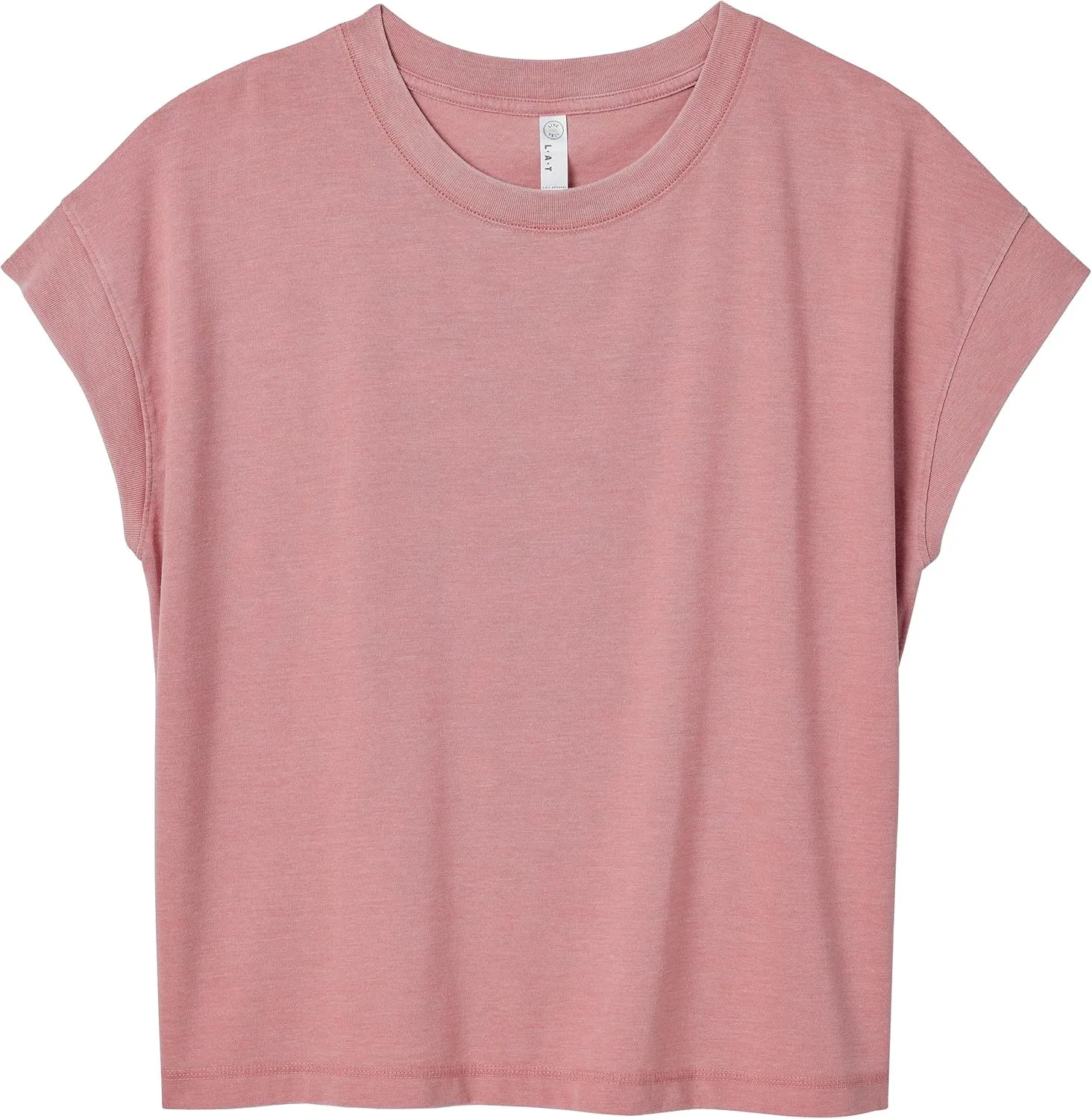 LAT Womens Relaxed Deep Crew Neck Drop Shoulder Short Sleeve Vintage Wash Jersey T-Shirt