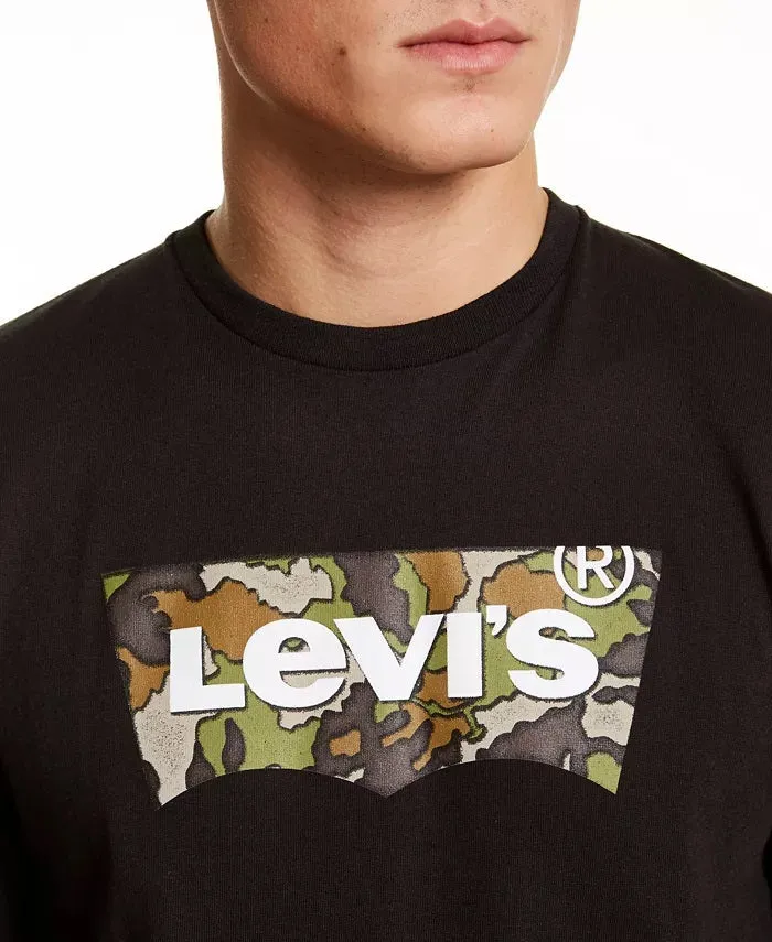 Levi's Men's Long-Sleeve Camo Logo T-Shirt Black Size Small