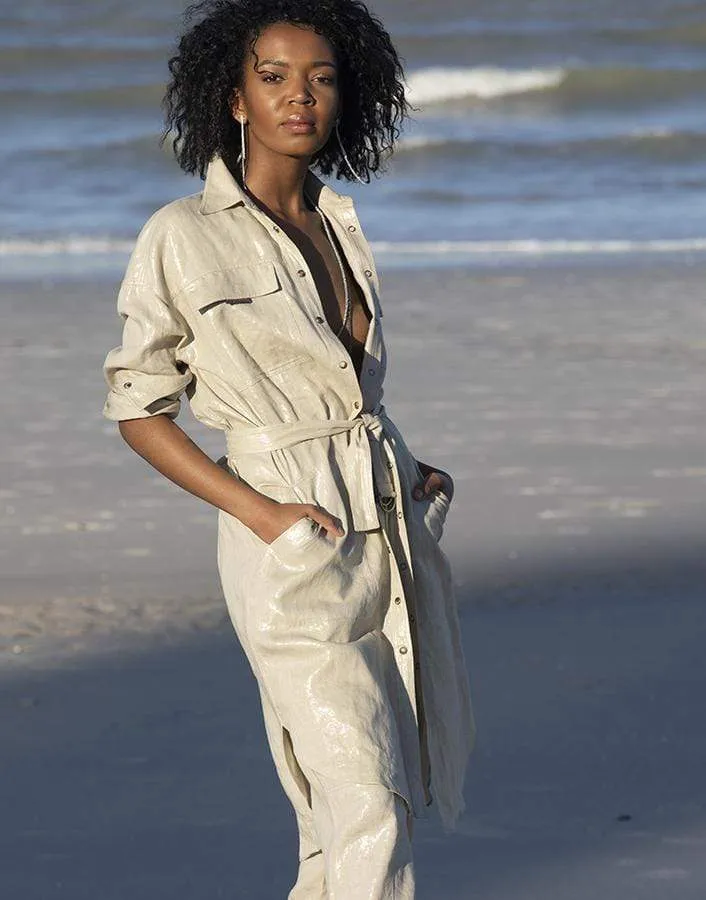 Linen Belted Button Up Shirt Dress