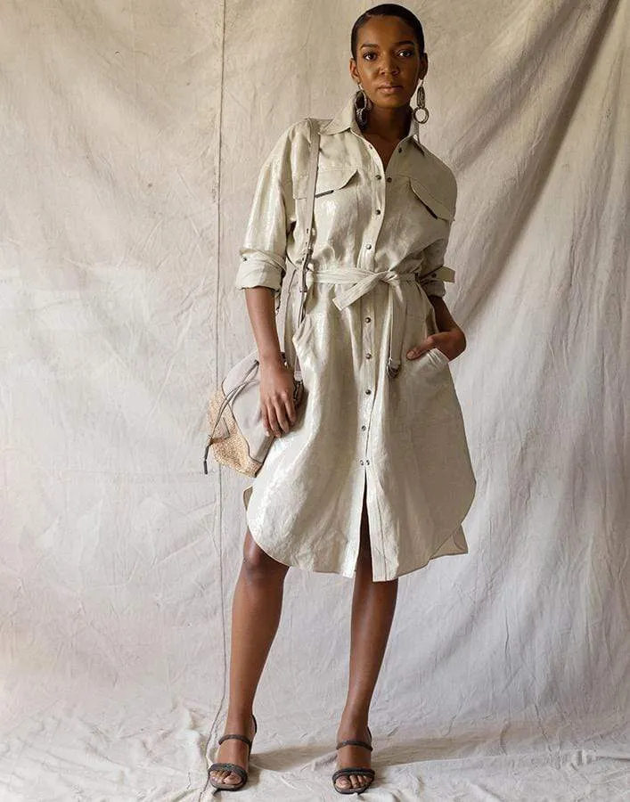 Linen Belted Button Up Shirt Dress