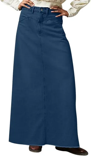 Long Jean Skirt for Women Frayed Hem Denim Maxi Skirt Vintage Casual Y2k High Waisted Denim Skirt with Pockets