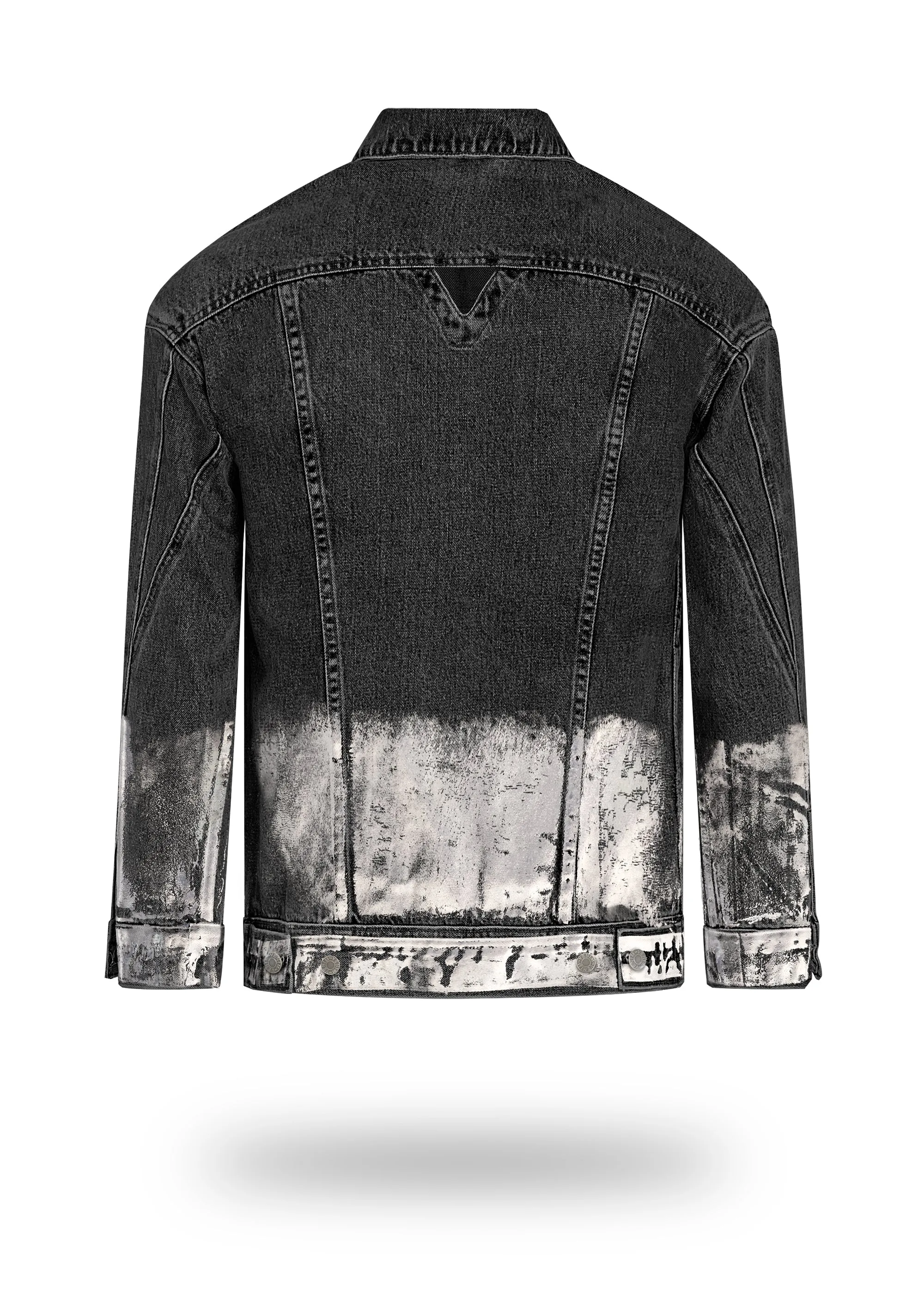 Longer Washed Black Denim Jacket with Mercury Foil