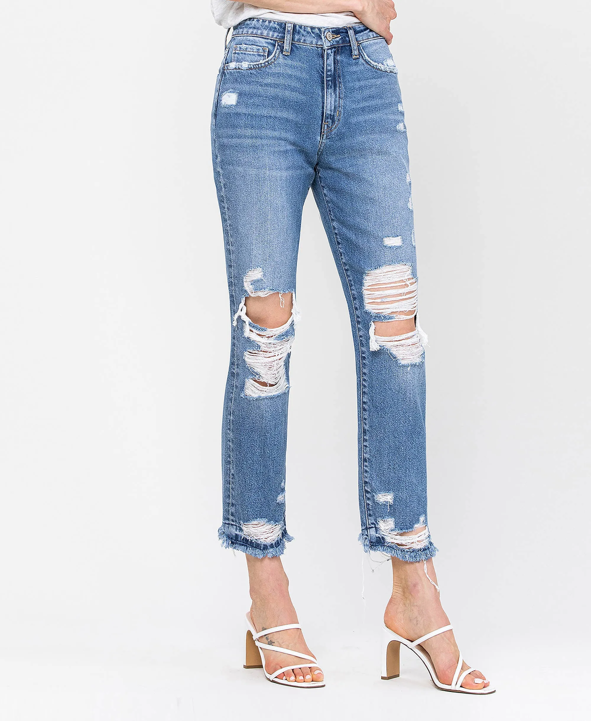 Loveland - Destroyed High Rise Crop Straight Jeans