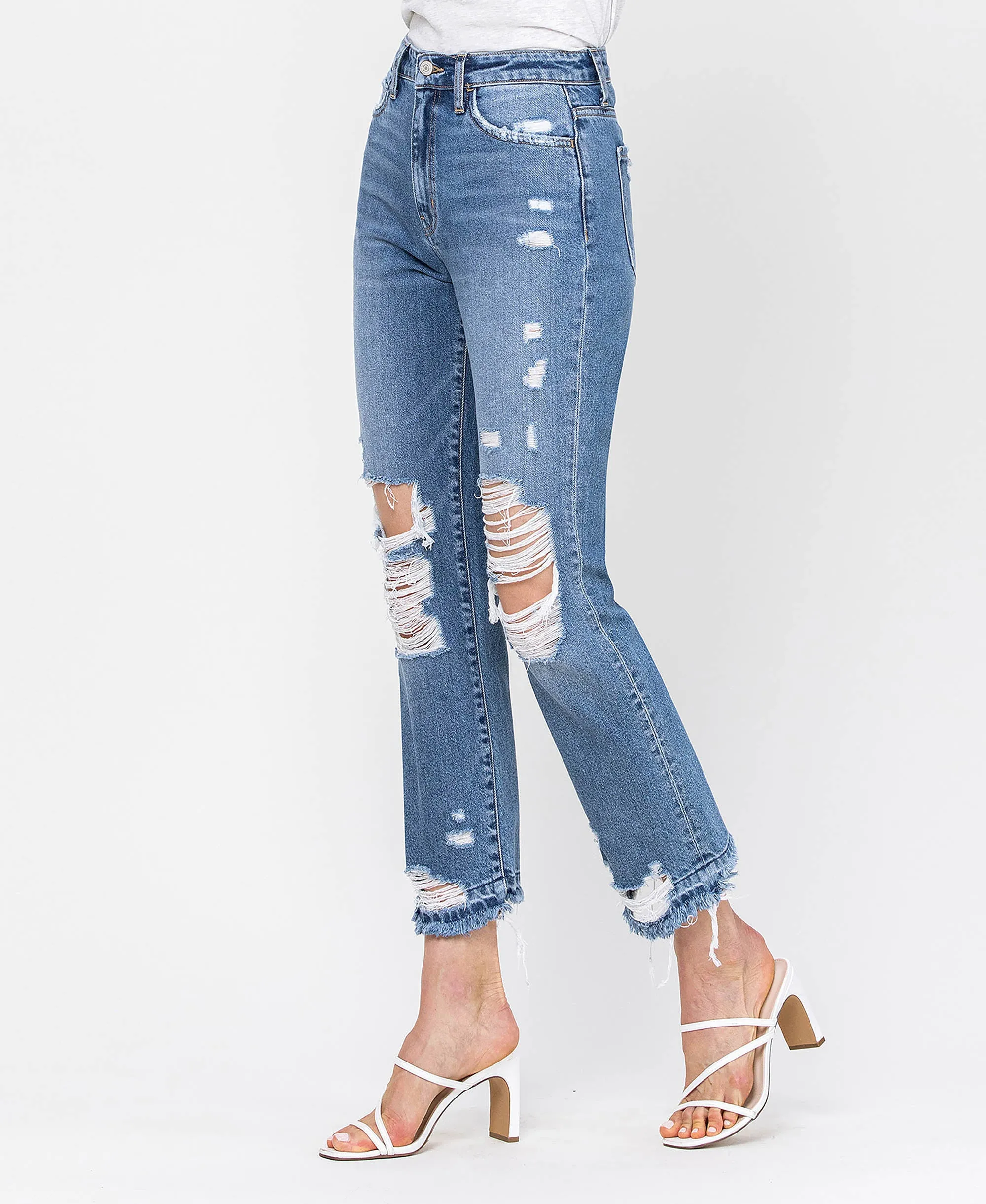 Loveland - Destroyed High Rise Crop Straight Jeans