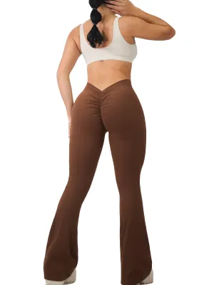 Low Back Scrunch Flare Leggings (Sweet Brown)