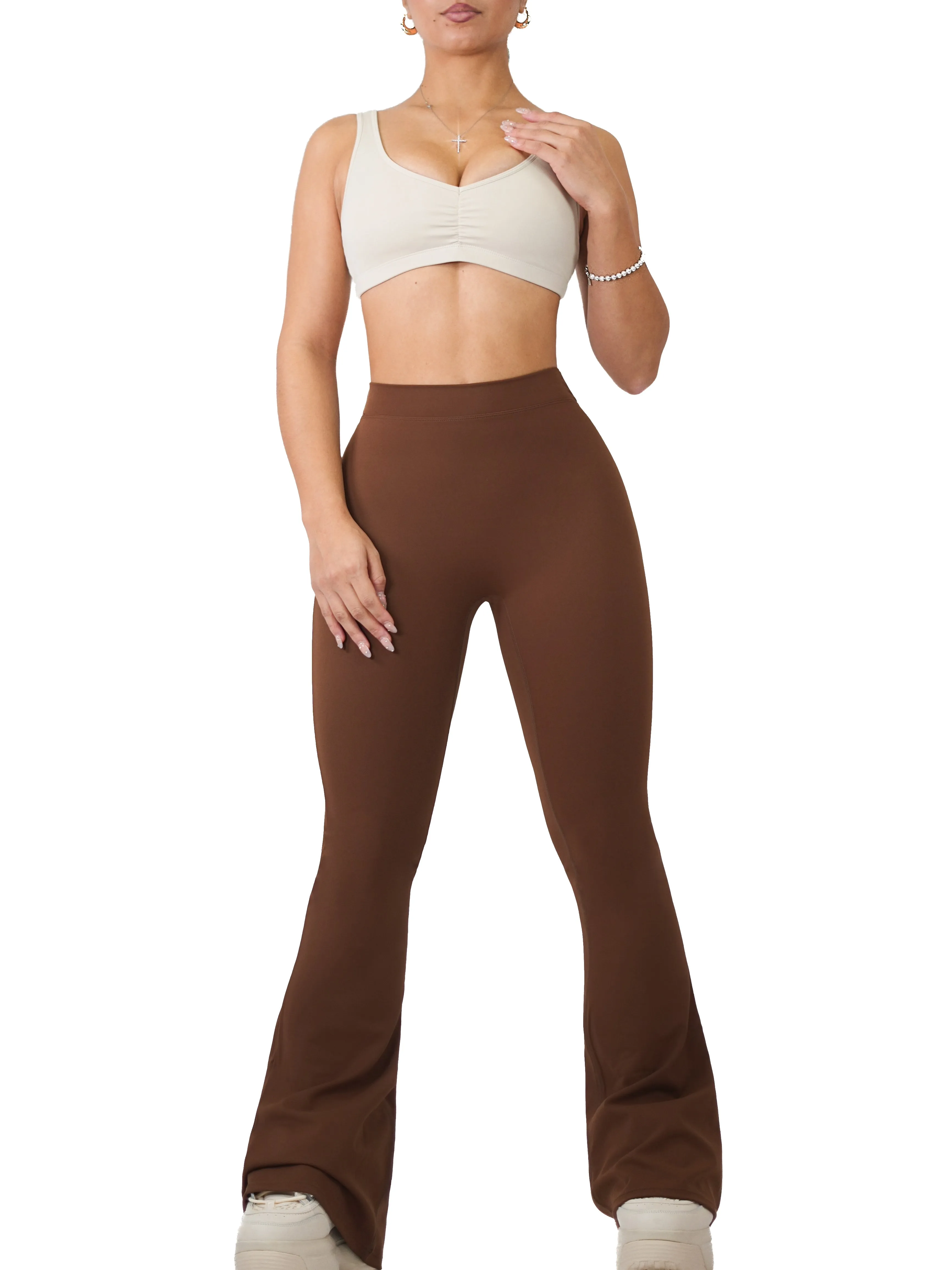 Low Back Scrunch Flare Leggings (Sweet Brown)