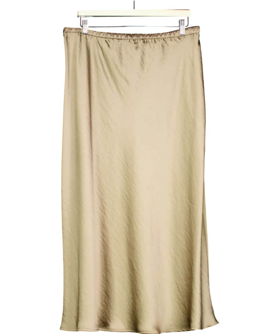 M&S Green Satin Midi Skirt UK 18