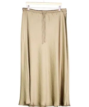 M&S Green Satin Midi Skirt UK 18