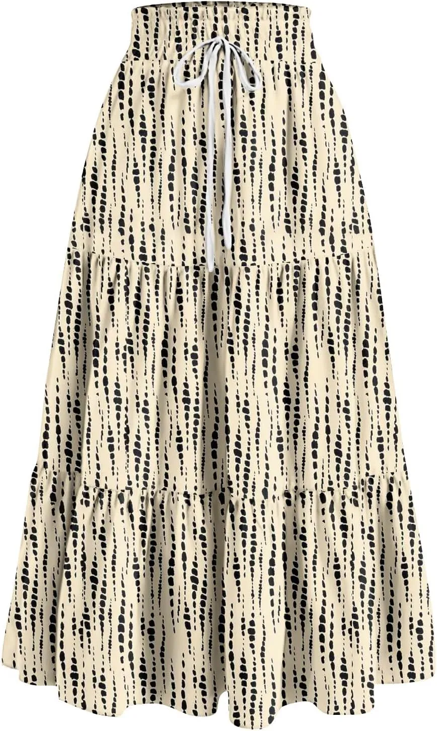 Maxi Skirts for Women 2025 Spring Summer Trendy Elastic Waist Floral Flowy Long Skirt Beach Vacation Clothes