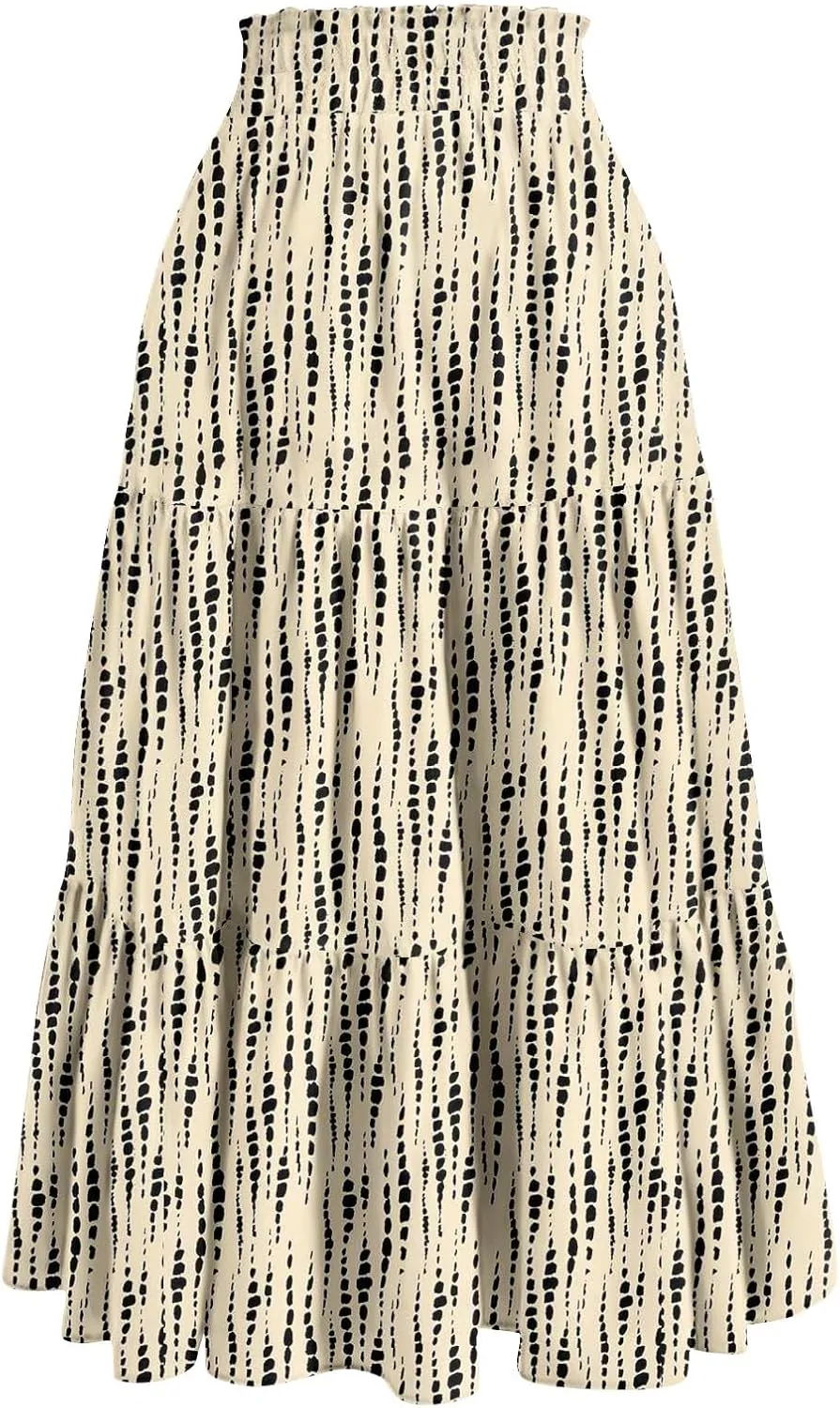Maxi Skirts for Women 2025 Spring Summer Trendy Elastic Waist Floral Flowy Long Skirt Beach Vacation Clothes