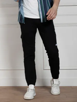 Men's Black Regular Fit Stretchable Cargo Joggers
