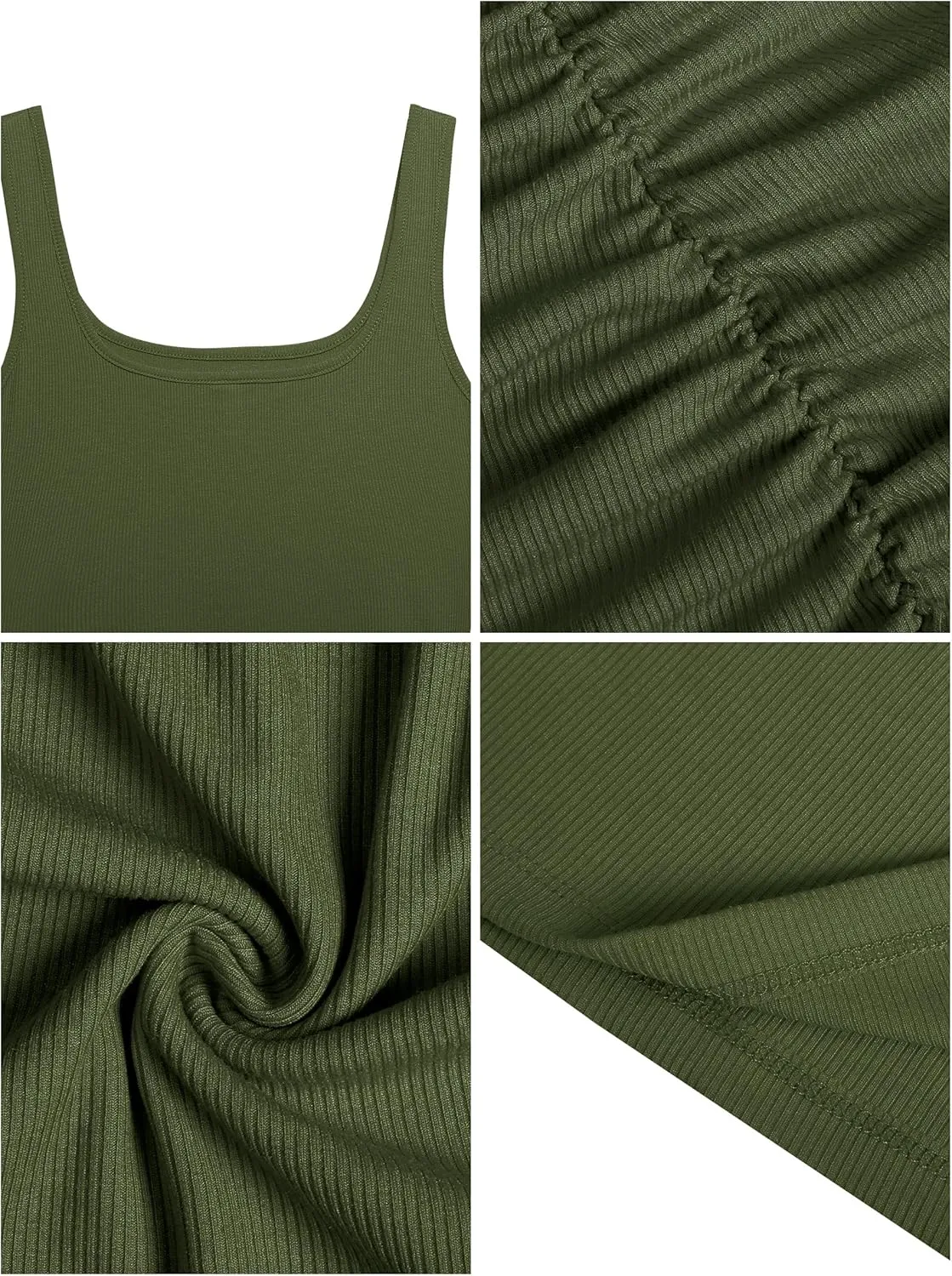 Missufe Women's Sleeveless Square Neck Ruched Bodycon Knit Sundress Summer Casual Short Tank Dress