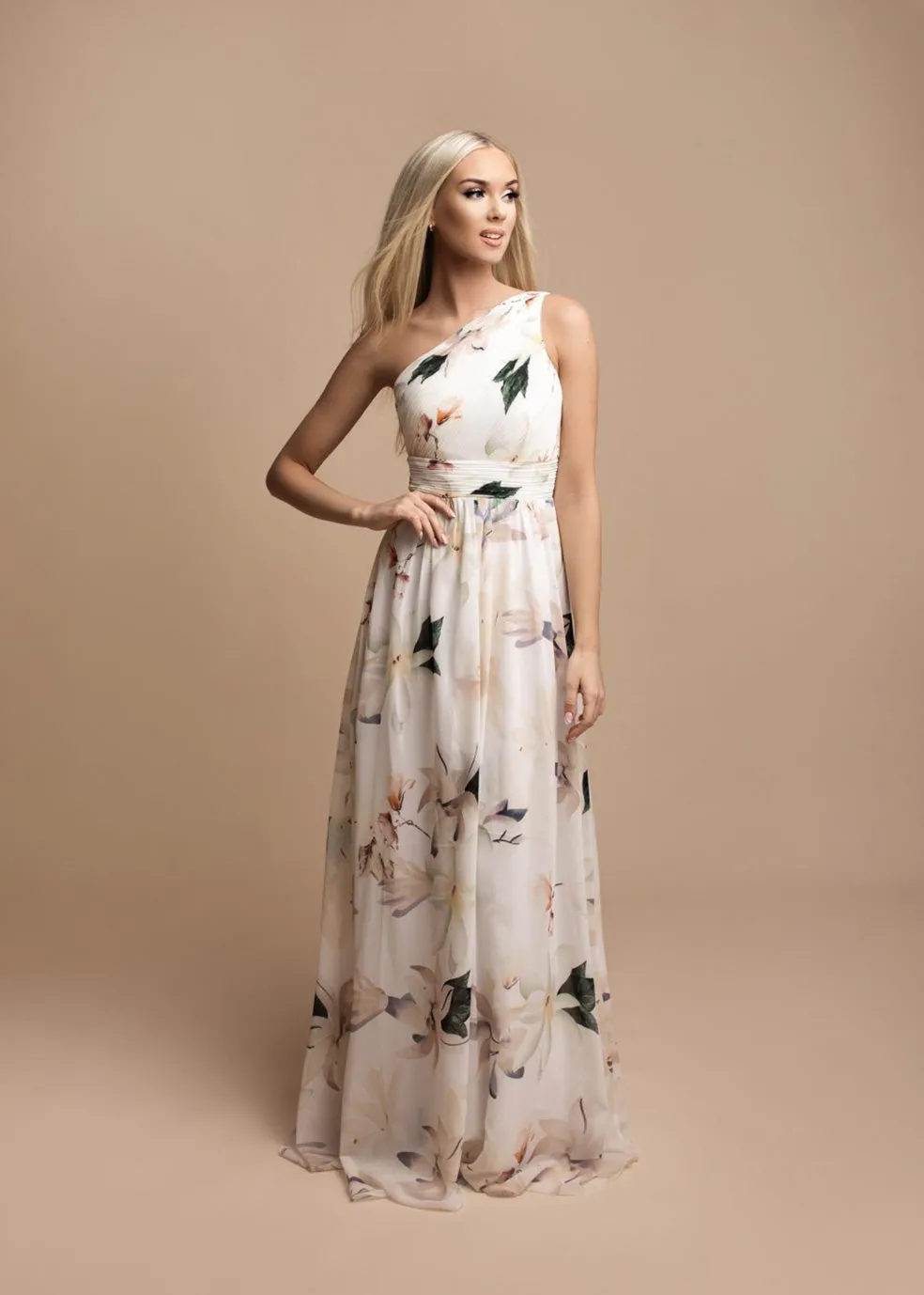 One-Shoulder Floral Maxi Dress