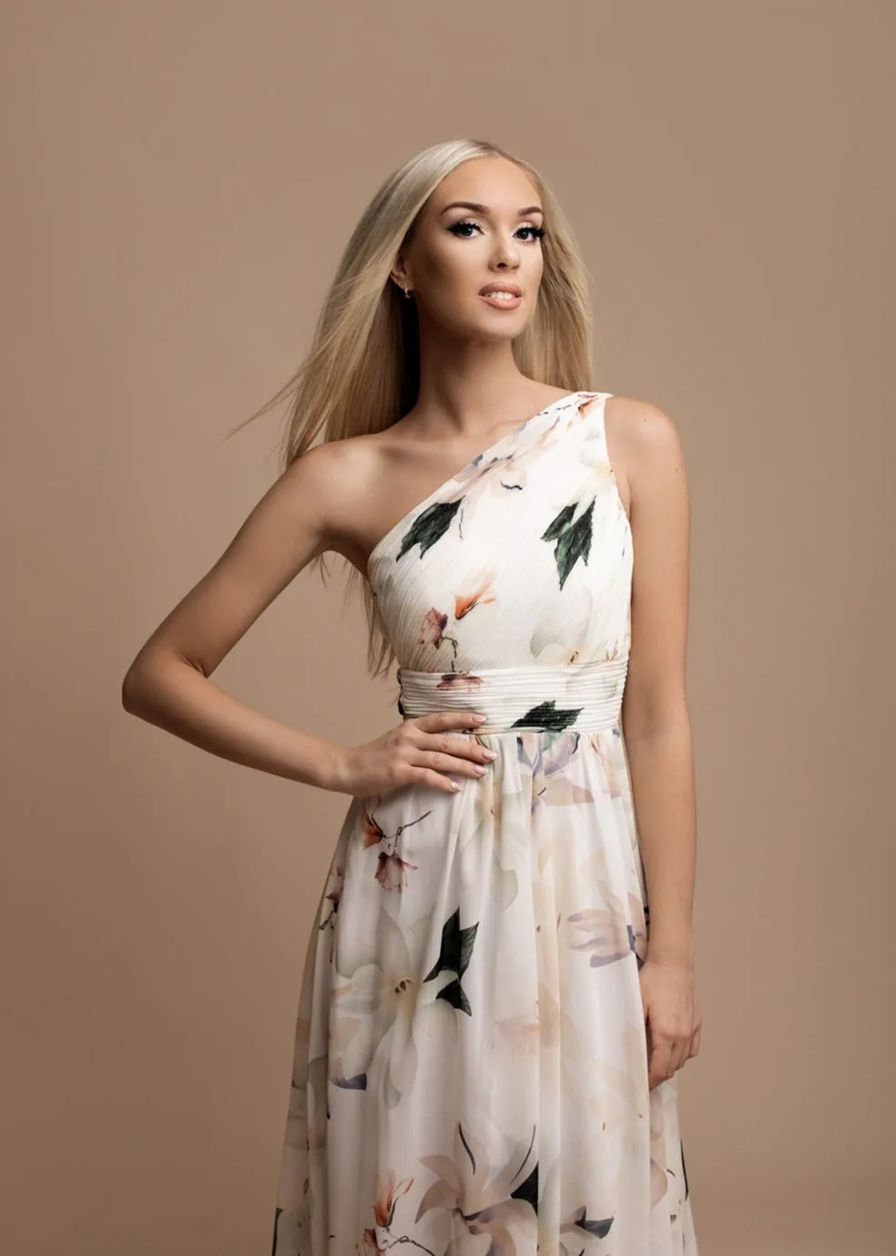 One-Shoulder Floral Maxi Dress