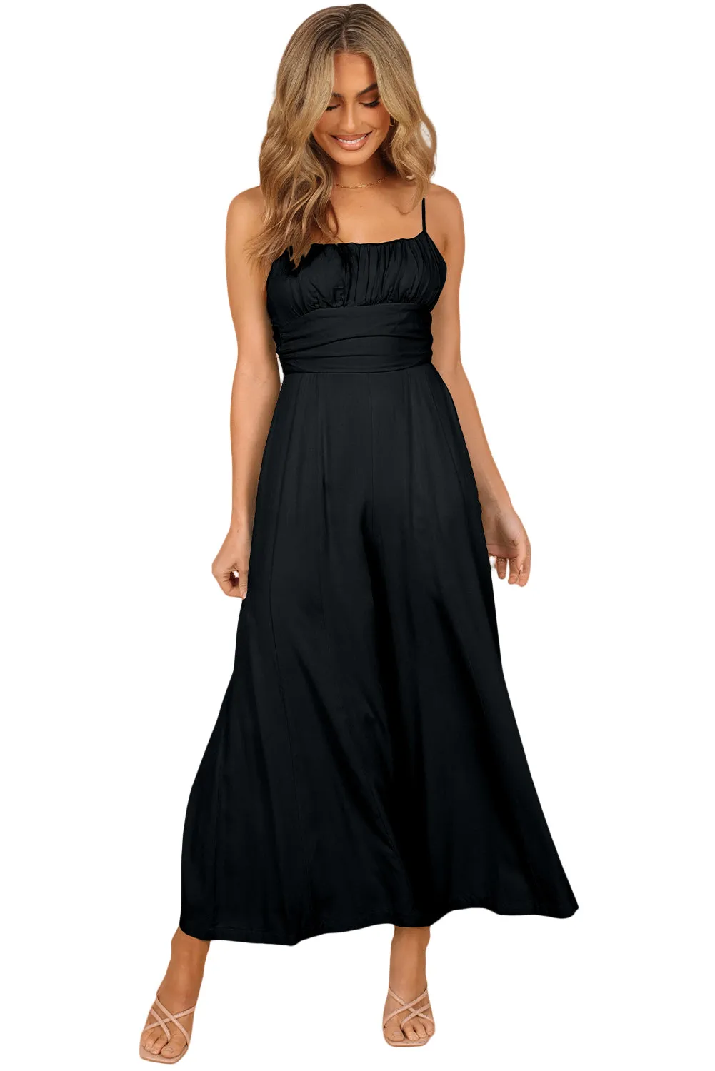 Orange Spaghetti Straps Backless Knot Wide-Leg Jumpsuit