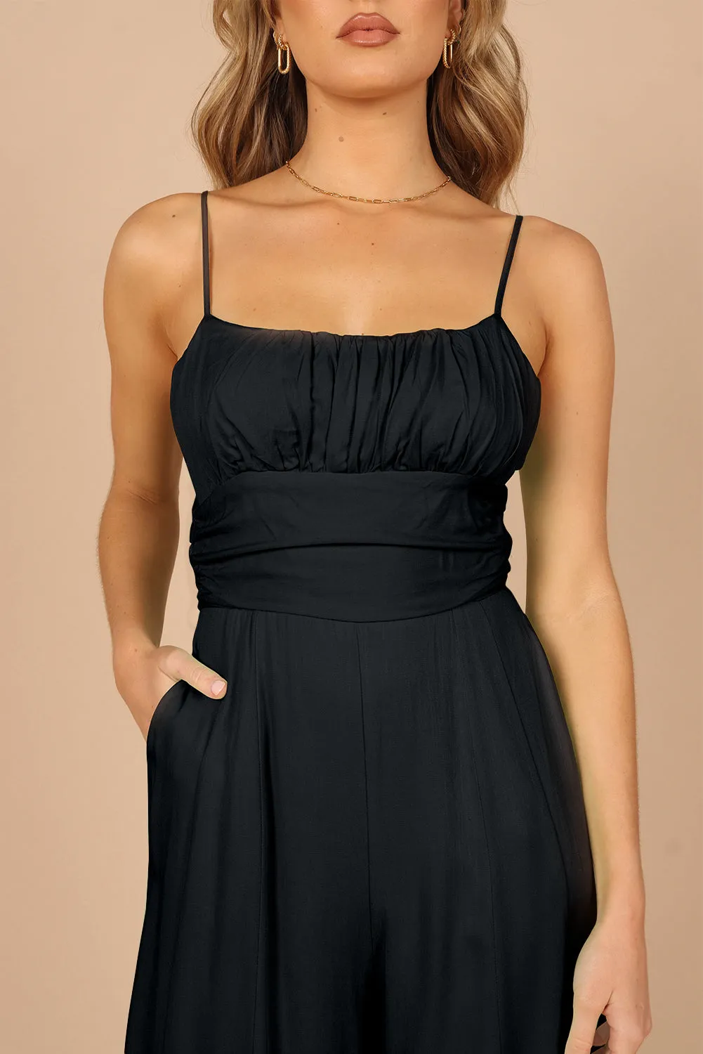 Orange Spaghetti Straps Backless Knot Wide-Leg Jumpsuit
