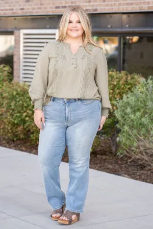Plus Size Therma Denim High Rise Contrast Wash Straight