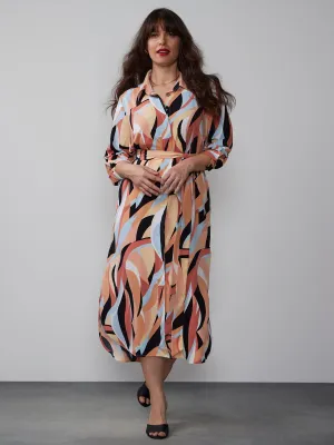 Plus Watercolor Belted Shirt Dress