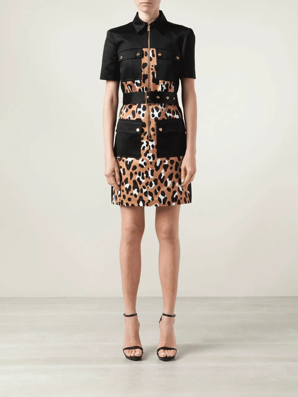 Print Block Belted Shirt Dress