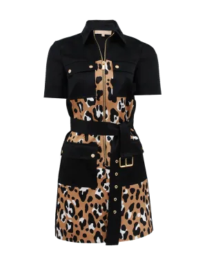 Print Block Belted Shirt Dress