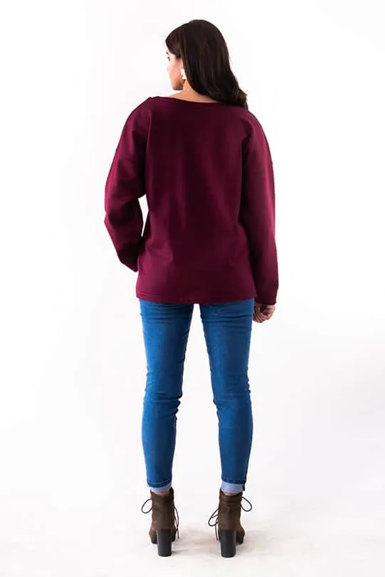 Quinn Maroon Oversized Warm Pullover