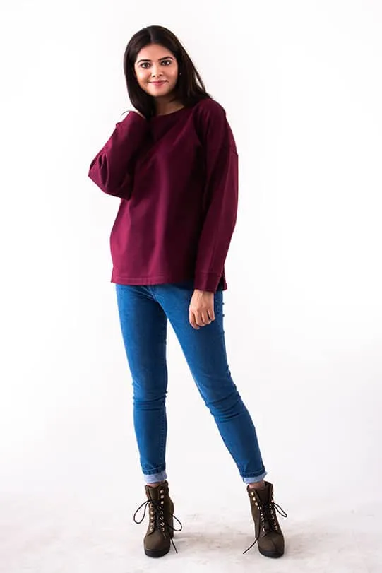 Quinn Maroon Oversized Warm Pullover