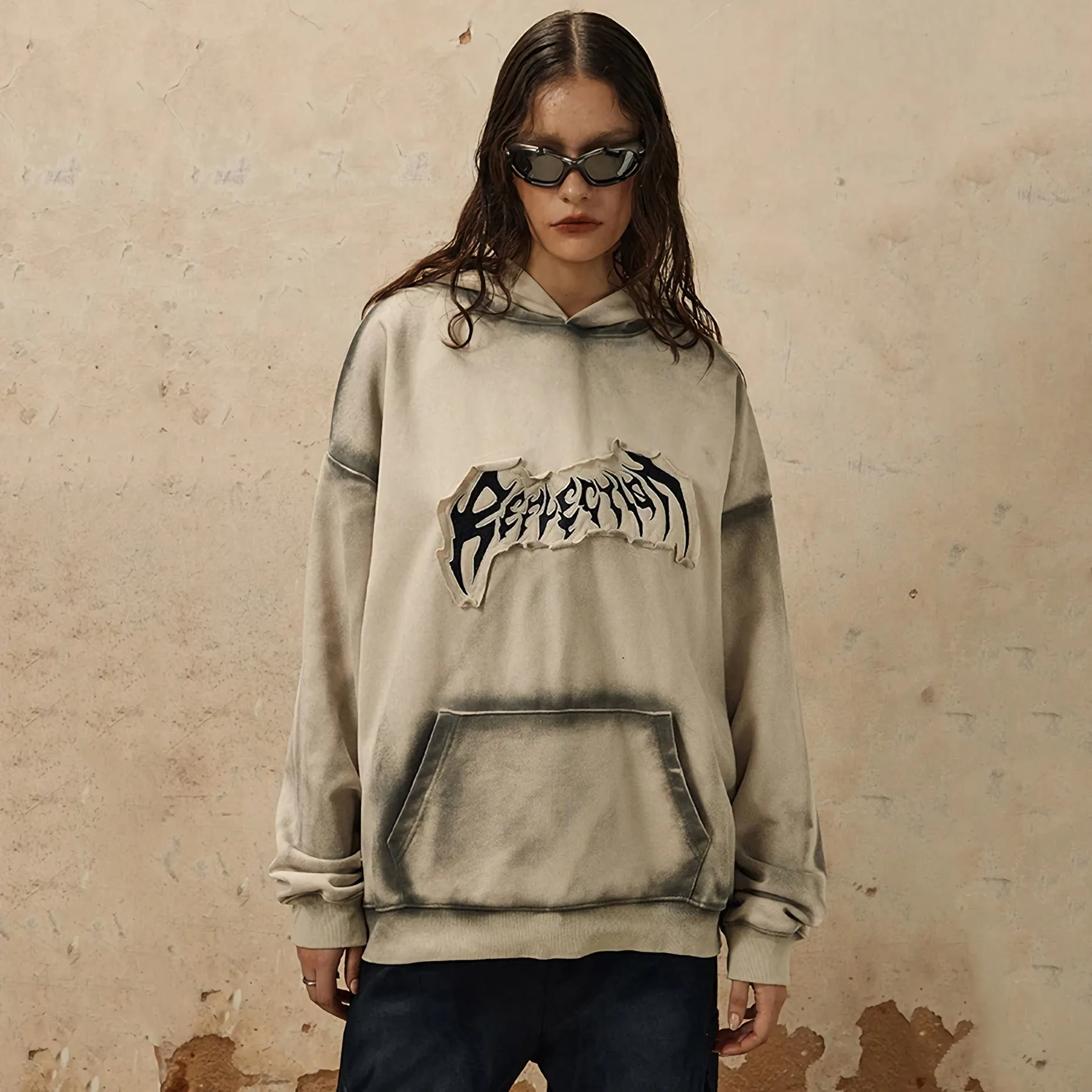 'Reflection' Shadow Script Oversized Cotton Hoodie