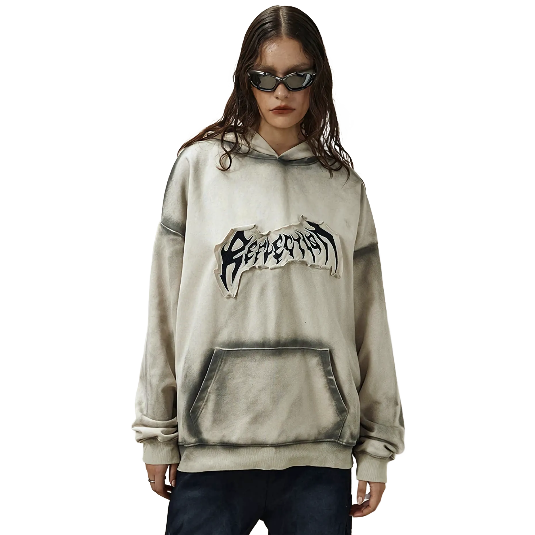 'Reflection' Shadow Script Oversized Cotton Hoodie