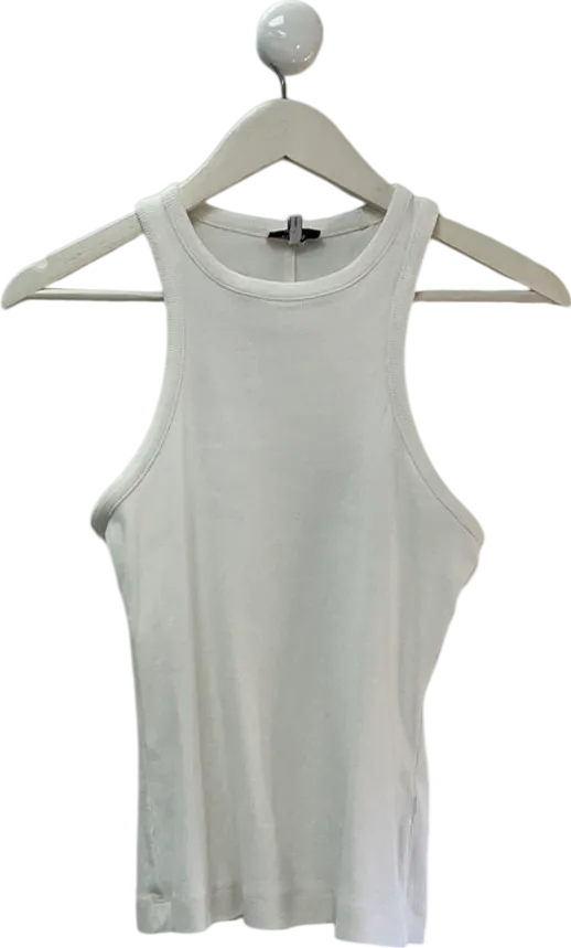 REISS Andi Ribbed Cotton Blend Cropped Vest In White UK S
