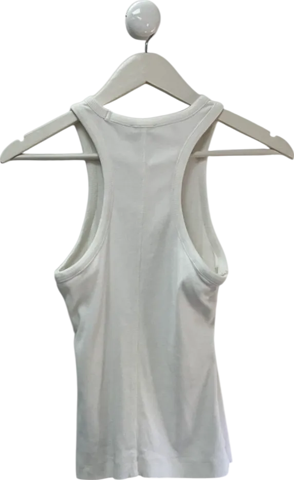 REISS Andi Ribbed Cotton Blend Cropped Vest In White UK S